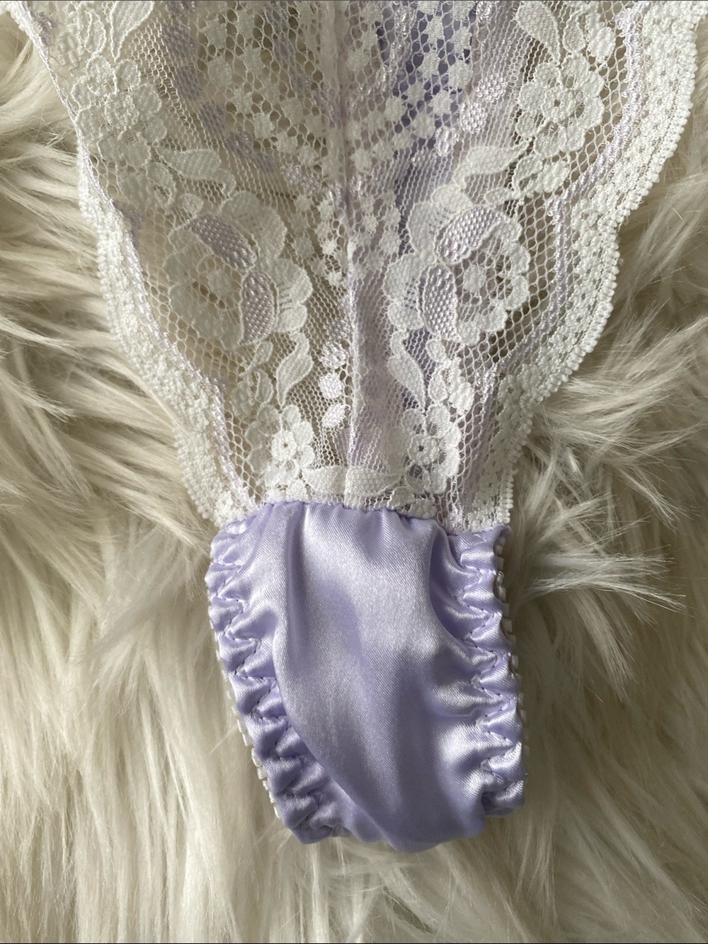 Vintage lace Satin-Trim Thong Panty in Light Lavender - Women Intimates - Picture 3 of 6